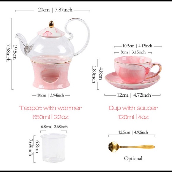 Pink Marble Printed Tea Set w/a Delicate Gold Trim - Picture 7 of 7